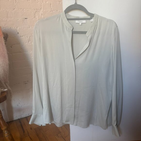 Vince Slim Band Collar Silk-Blend Blouse - Picture 2 of 4